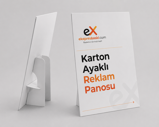 Mağaza, kasa önü ve fuar alanları için markanızın tanıtımını güçlendiren yüksek kaliteli kurumsal karton ayaklı board baskı örneği. karton ayaklı board, ayaklı pano baskı, masaüstü reklam panosu, fotoblok ayaklı pano, kurumsal tanıtım kartonu