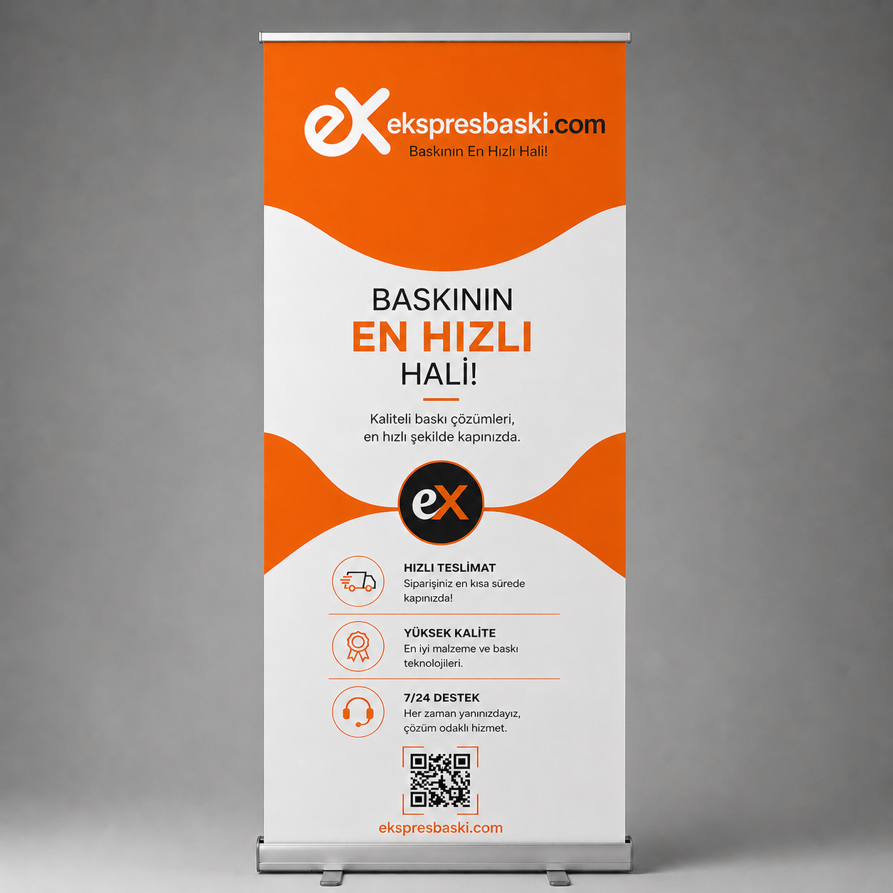 Fuar ve etkinlikler için, öne eğilmeyen sağlam alüminyum mekanizmalı, kurumsal yüksek çözünürlüklü roll up banner baskı örneği.  roll up baskı, roll up banner, fuar standı banner, ayaklı afiş, alüminyum roll up