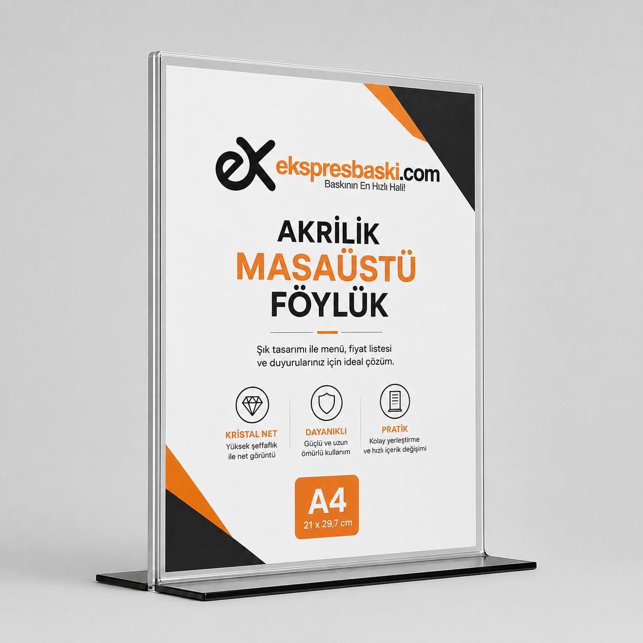 "Restoran masaları için şeffaf T tipi çift taraflı A4 pleksi föylük menü tutucu"